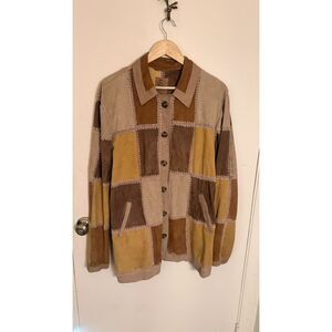 We The Free Free People Corina Crochet Patchwork Goat Suede Jacket Tan S